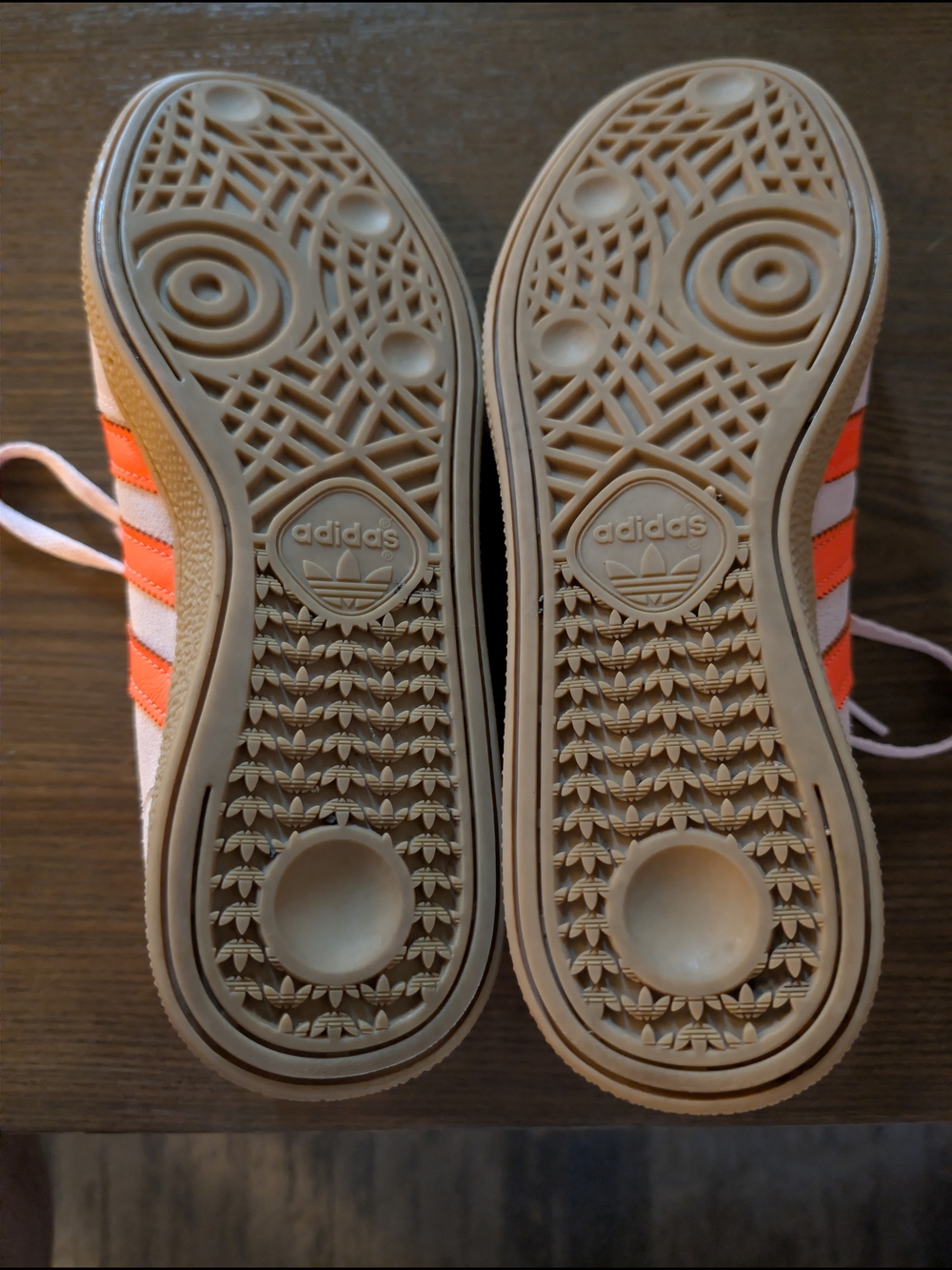 adidas Suede Sneakers in Light Pink with Orange Stripes - Picture 6 of 6